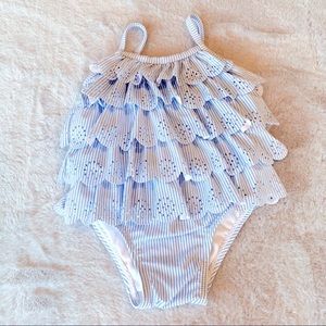GAP Baby Girl Ruffle One Piece Swimsuit Blue 6-12M